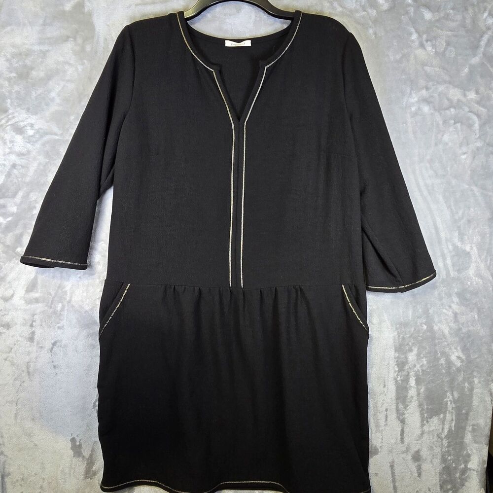 Promod Midi Dress Black Womens 12 Gold Piping Detail On Hem Pockets